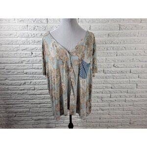Live Well Womens Top 22W 24W Plus Pajama Blue Tan Paisley Pocket PAI20E